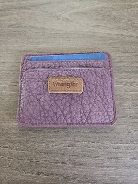 Wrangler Purple Leather Card Sleeve Wallet with Brown Logo Patch-NWT